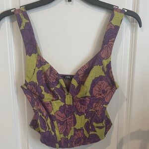 Zara Floral V-Neck Cropped Camisole in Purple, Olive & Mauve